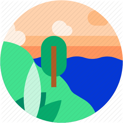 Beach, Circle, Flat Icon, Lake, Landscape, Trees, Tropical Icon