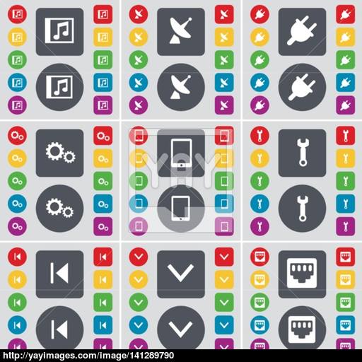 Music Window, Satellite Dish, Socket, Gear, Tablet Pc, Wrench