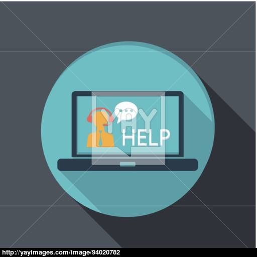 Flat Icon Laptop With Customer Support Vector