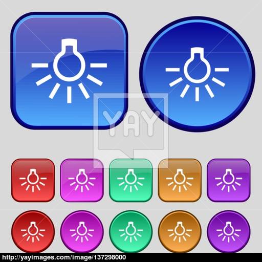 Light Bulb Icon Sign A Set Of Twelve Vintage Buttons For Your