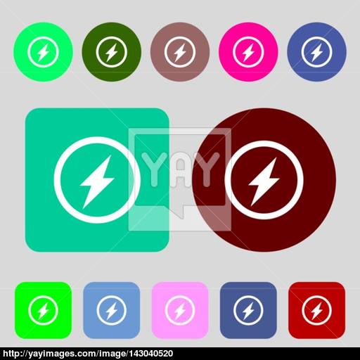 Photo Flash Sign Icon Lightning Symbol Colored Buttons Flat