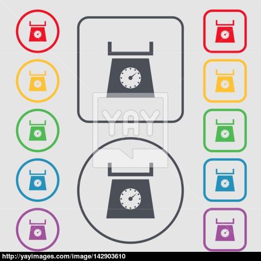 Kitchen Scales Icon Sign Symbols On The Round And Square Buttons