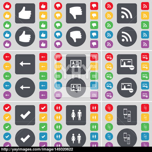 Like, Dislike, Rss, Arrow Left, Contact, Picture, Tick, Silhouette