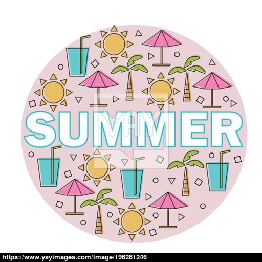 Vector Summer Lettering With Linear Icons And Signs Travel
