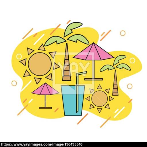 Vector Summer With Linear Icons And Signs Travel And Vacation