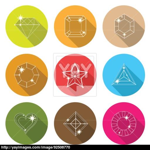Gem Stone Cutting Flat Icons With Long Shadow Vector