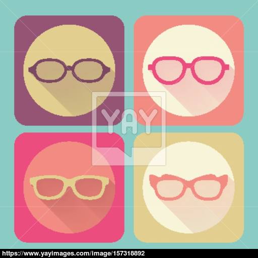 Modern Glasses Flat Icons Vector Collection With Long Shadow