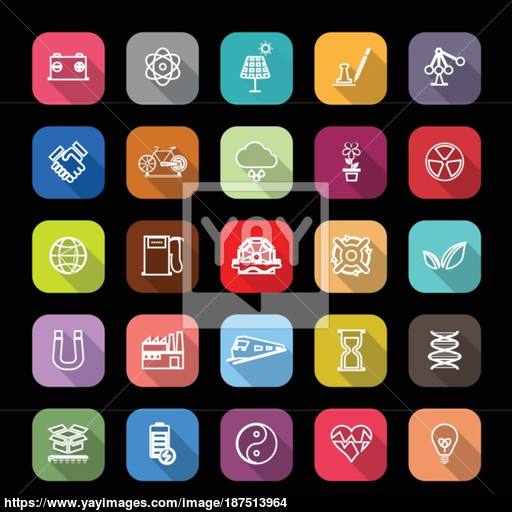 Renewable Energy Line Icons With Long Shadow Vector