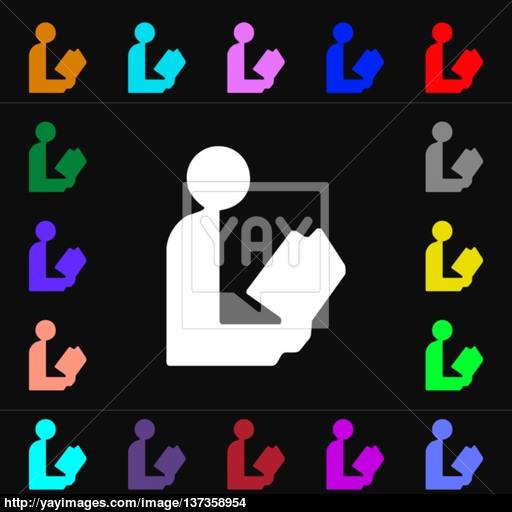 Read A Book Iconi Sign Lots Of Colorful Symbols For Your Design