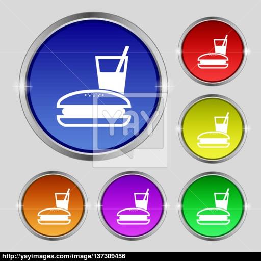 Lunch Box Icon Sign Round Symbol On Bright Colourful Buttons