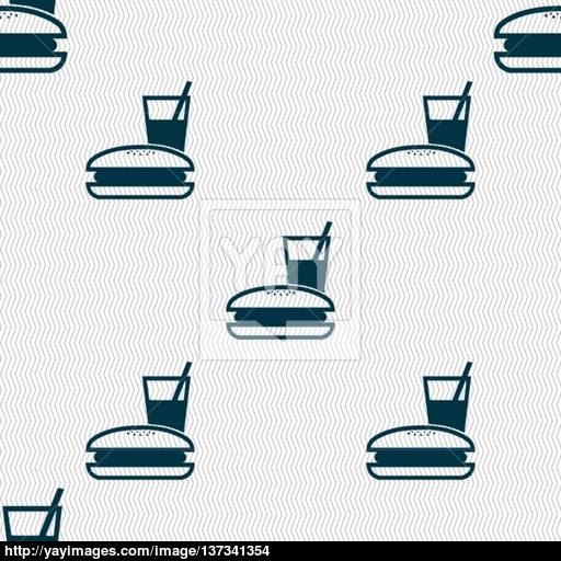 Lunch Box Icon Sign Seamless Pattern With Geometric Texture
