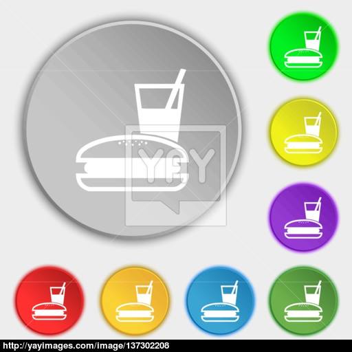 Lunch Box Icon Sign Symbol On Five Flat Buttons Vector Vector