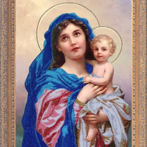 Madonna And Child Religious Picture Icon Beaded Embroidery Diy Kit