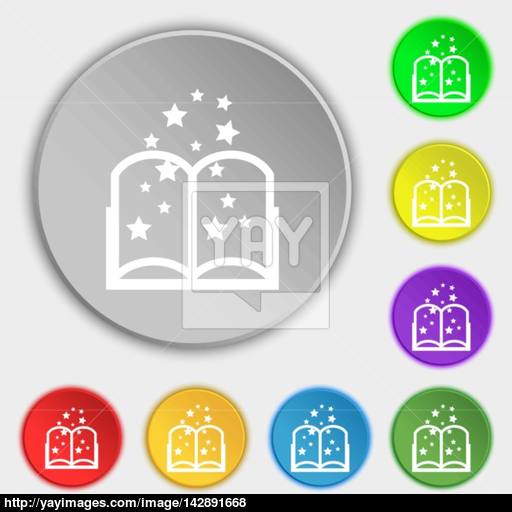 Magic Book Sign Icon Open Book Symbol Symbols On Eight Flat