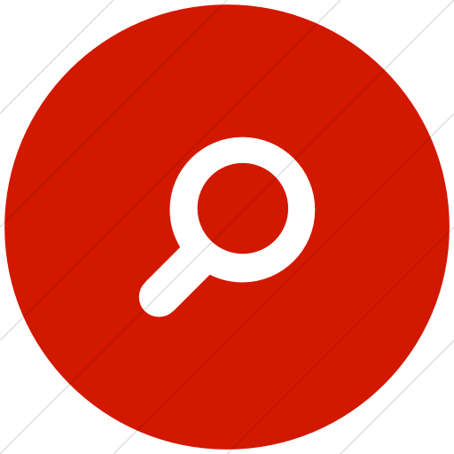 Flat Circle White On Red Foundation Magnifying Glass Icon