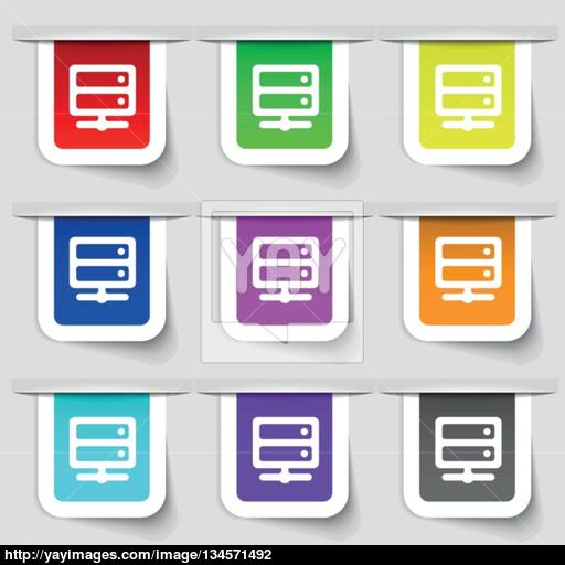 Server Icon Sign Set Of Multicolored Modern Labels For Your