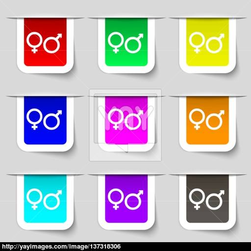 Male And Female Icon Sign Set Of Multicolored Modern Labels