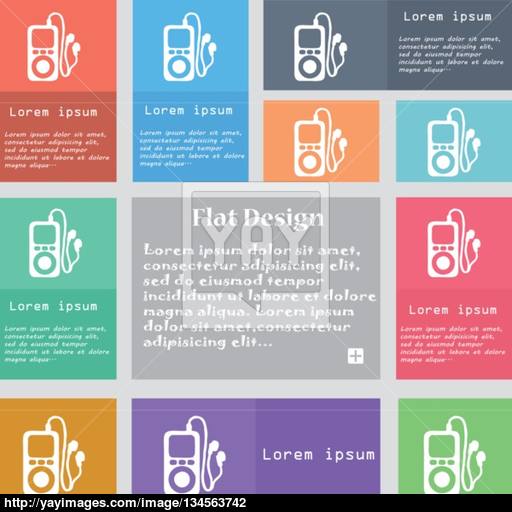 Player, Headphones, Music Icon Sign Set Of Multicolored