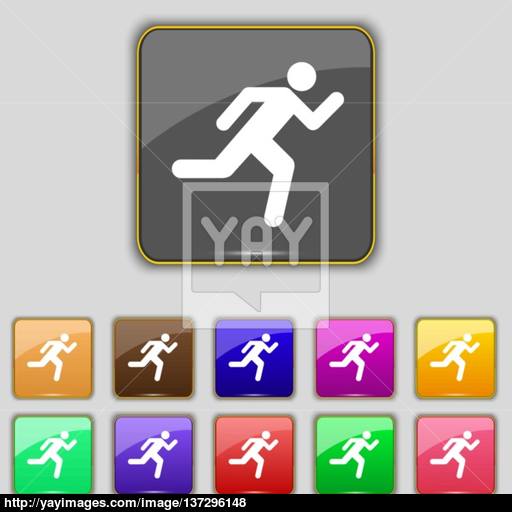 Running Man Icon Sign Set With Eleven Colored Buttons For Your