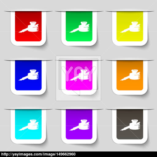 Pen And Ink Icon Sign Set Of Multicolored Modern Labels For Your