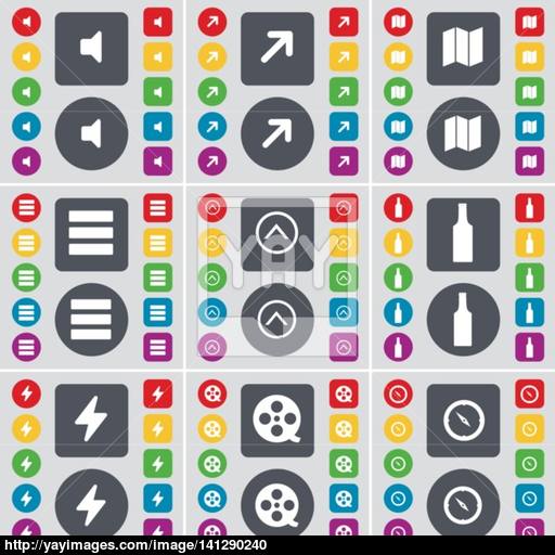 Sound, Full Screen, Map, App, Arrow Up, Bottle, Flash, Videotape