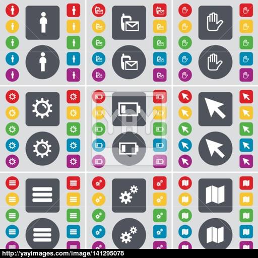 Silhouette, Sms, Hand, Gear, Battery, Cursor, Apps, Gear, Map Icon