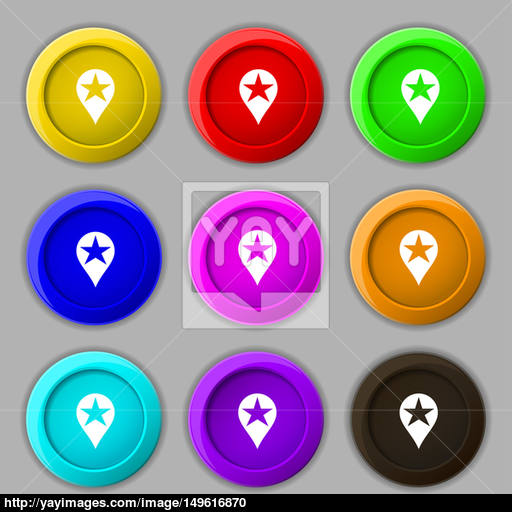 Map Pointer Award, Gps Location Icon Sign Symbol On Nine Round