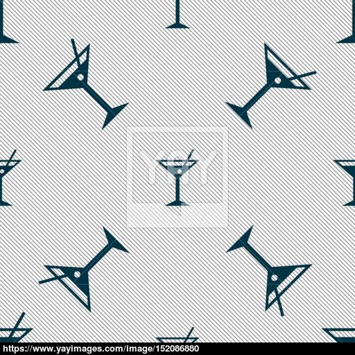 Cocktail Martini, Alcohol Drink Icon Sign Seamless Pattern