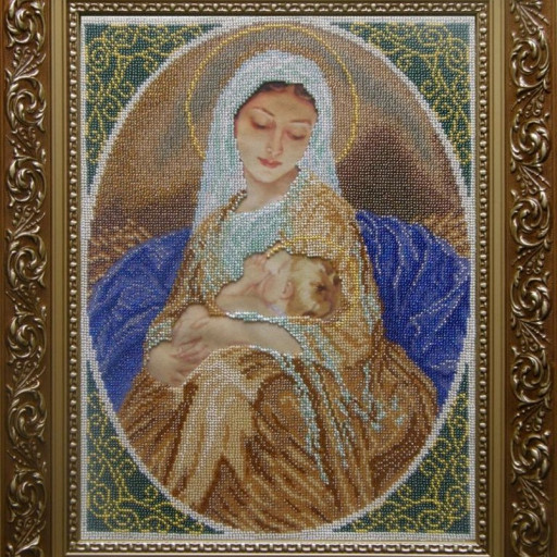 Virgin Mary And Child Tenderness Religious Beaded Embroidery Diy
