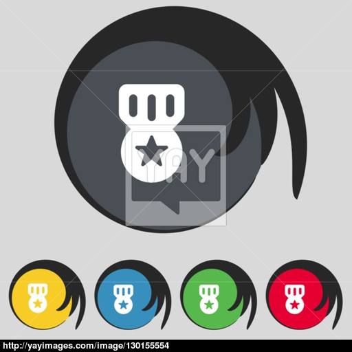 Award, Medal Of Honor Icon Sign Symbol On Five Colored Buttons