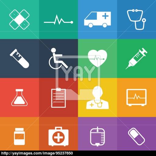 Flat Color Style Medical Icons Vector Set Vector