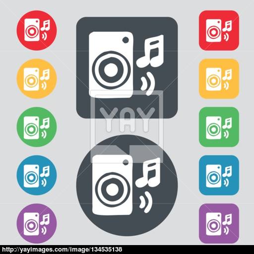 Music Column, Disco, Music, Melody, Speaker Icon Sign A Set