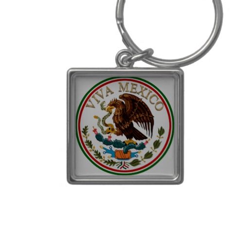 Viva Mexico Mexican Flag Icon W Gold Text Keychain Happy