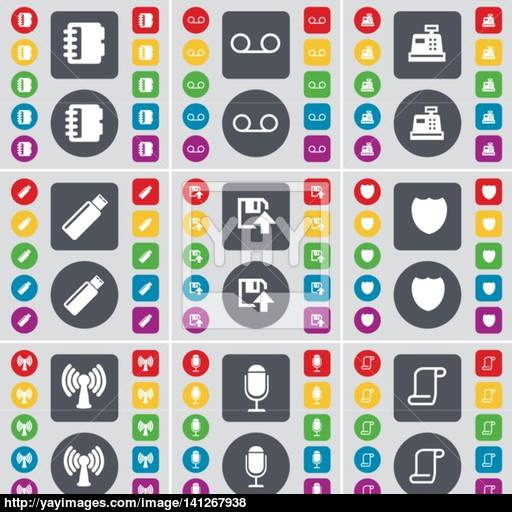 Notebook, Cassette, Cash Register, Usb, Floppy, Badge, Wi Fi, Mi