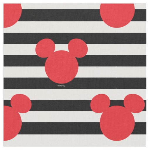 Mickey Mouse Icon Black White Striped Birthday Fabric
