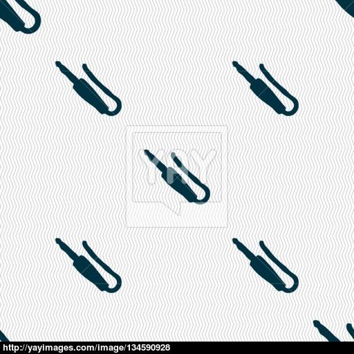 Plug, Mini Jack Icon Sign Seamless Pattern With Geometric Texture