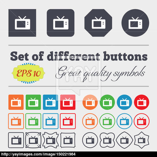 Retro Tv Mode Icon Sign Big Set Of Colorful, Diverse, High Quality