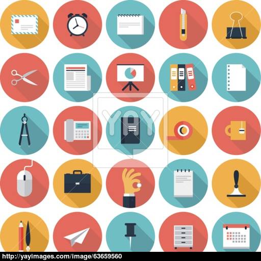 Business And Office Flat Icons Set Vector