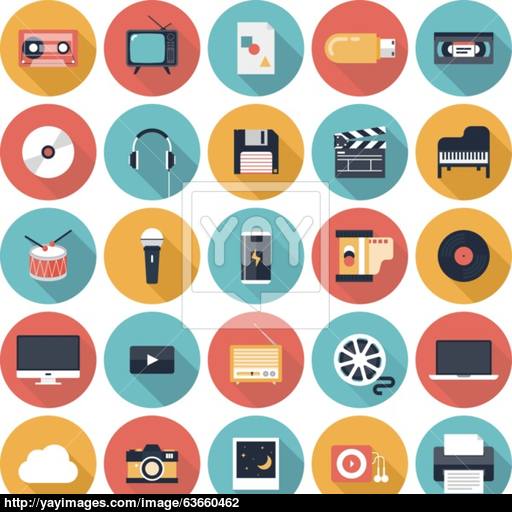 Multimedia Flat Icons Set Vector