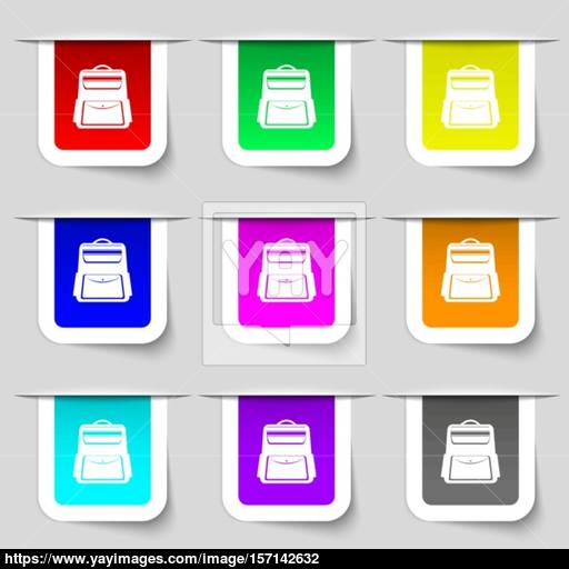 School Backpack Icon Sign Set Of Multicolored Modern Labels