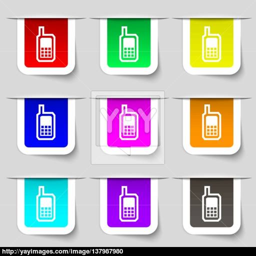 Mobile Phone Icon Sign Set Of Multicolored Modern Labels For Your