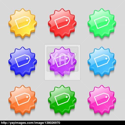 Web Stickers Icon Sign Symbol On Nine Wavy Colourful Buttons