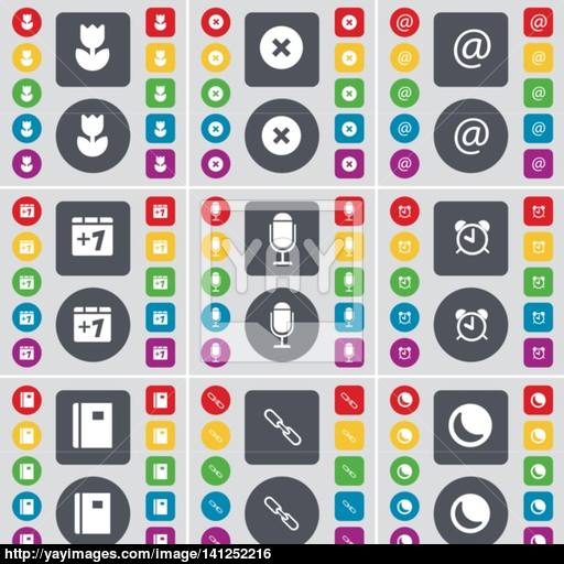 Flower, Stop, Mail, Plus One, Microphone, Alarm Clock, Notebook