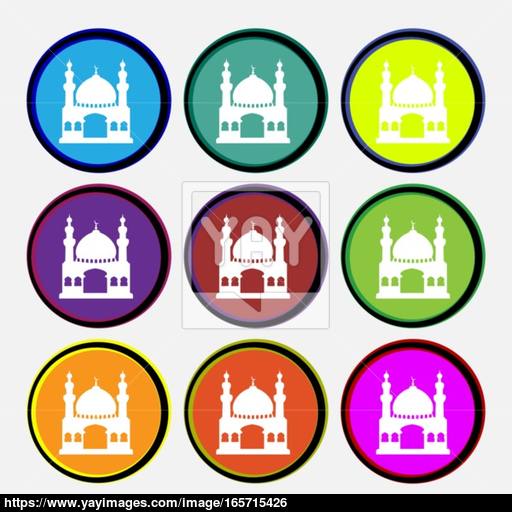 Turkish Architecture, Mosque Icon Sign Nine Multi Colored Round