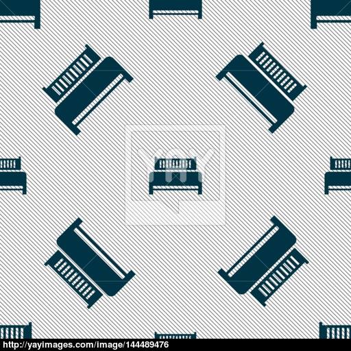 Hotel, Bed Icon Sign Seamless Pattern With Geometric Texture