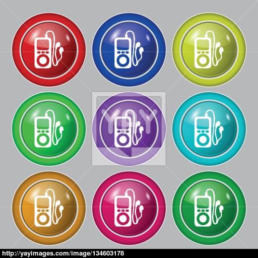 Player, Headphones, Music Icon Sign Symbol On Nine Round