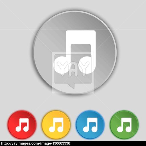 Music Note Icon Sign Symbol On Five Flat Buttons Vector Vector