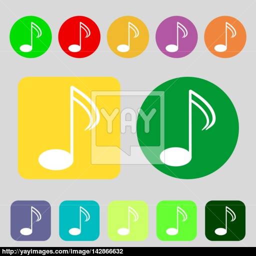 Music Note Sign Icon Musical Symbol Colored Buttons Flat