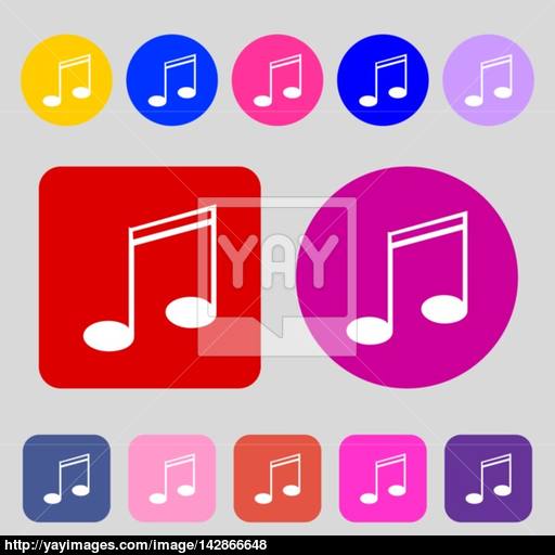 Music Note Sign Icon Musical Symbol Colored Buttons Flat