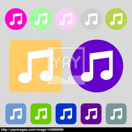 Music Note Sign Icon Musical Symbol Colored Buttons Flat